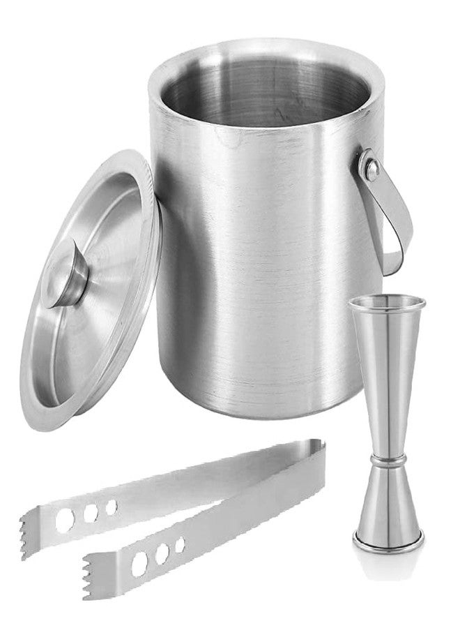 FINALITY Double Walled Stainless Steel Insulated Ice Bucket with Lid and Ice Tong and peg Measure [1.5 Liter] | Keeps Ice Cold for 6 h | Great bar Tools for Home bar Accessories, (Ring PEG Measure) - Image 1
